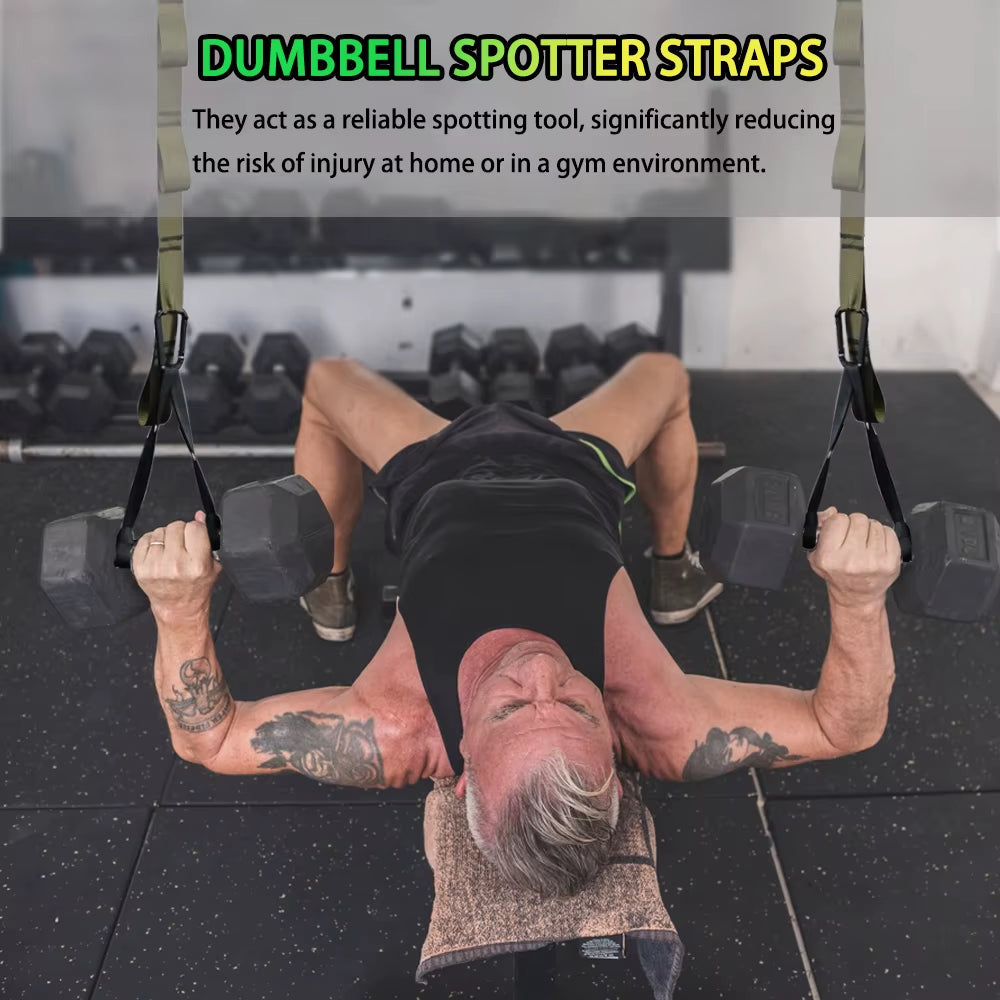 Adjustable Dumbbell Spotter Straps for Barbell Rack Attachment Chest Bench Press Hanging Dumbbells Safety Hanger Straps