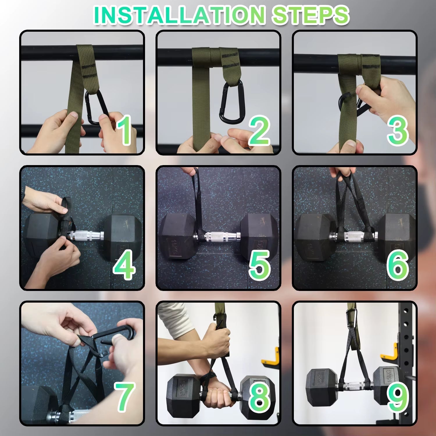 Adjustable Dumbbell Spotter Straps for Barbell Rack Attachment Chest Bench Press Hanging Dumbbells Safety Hanger Straps