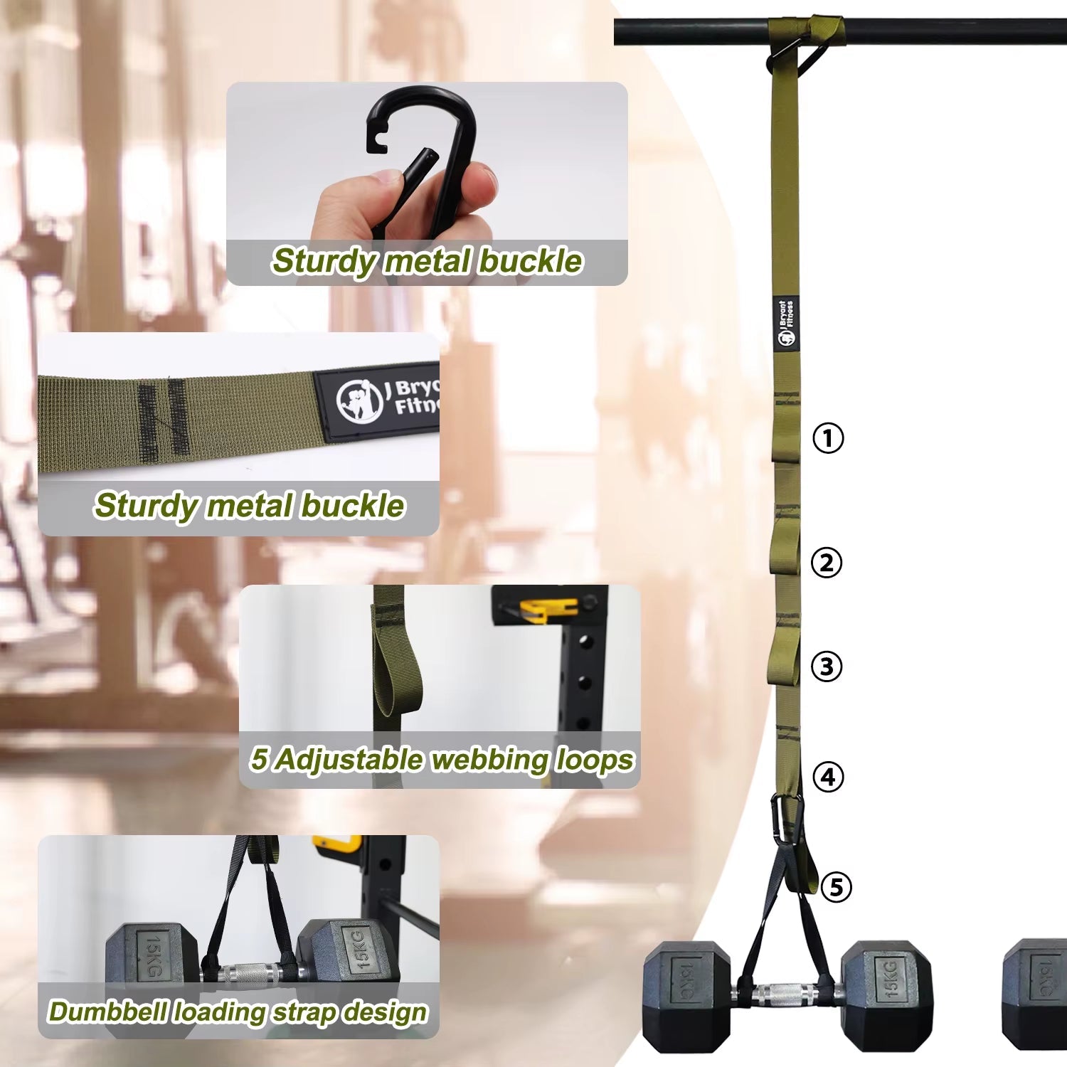 Adjustable Dumbbell Spotter Straps for Barbell Rack Attachment Chest Bench Press Hanging Dumbbells Safety Hanger Straps