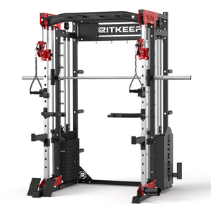 PMAX 5600 Home Gym Smith Machine - Integrated Weight System - Black Red / 320 Lb (160 Lb Each Side) / None